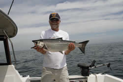 Michael fished with John of slivers Charters Salmon Sport Fishing and landed this Chinook Salmon by Effingham Island in Barkley Sound located on Vancouver Island B.C.