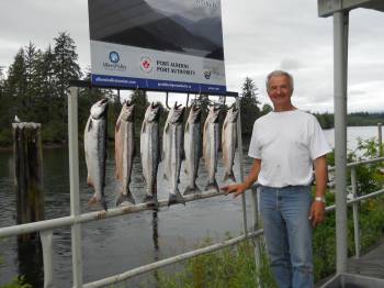 Mel of Port Alberni B.C. shows of his Sockeye catch that he and one guest landed. The sockeye are forecast at an assessed number of 700,000 to one million in terms of returns to the Somass River.  Currently the Sockeye retention is four per day with a two day possession limit of eight