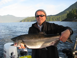 Henry of Abbotsford B.C. caught this Chinook at Pill Point in Barkley Sound Vancouver Island  Fish was caught on anchovy.  Henry was guided by Doug of Slivers Charters Salmon Sport Fishing