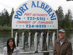 Laura and Dad Paul of Ontario show of their Somass caught Sockeye Salmon This happy pair fished with Doug of Slivers Charters Salmon Sport Fishing