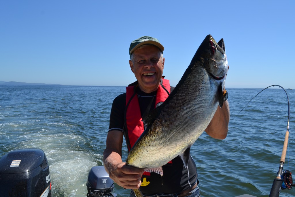 John from Vancouver Island landed this Chinook salmon along the Bamfield Wall.
