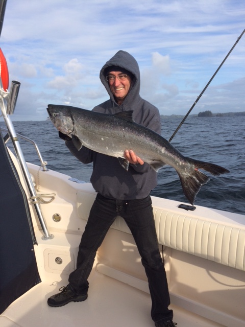 Philippe landed this twenty pound Chinook using a needle fish hootchie. Trip was in early May 2016 out of the Ucluelet Harbor 