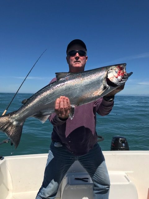 Ken from Kansas landed this great Chinook Salmon Offshore at the Big Bank fishing with Slivers Charters Salmon Sport Fishing