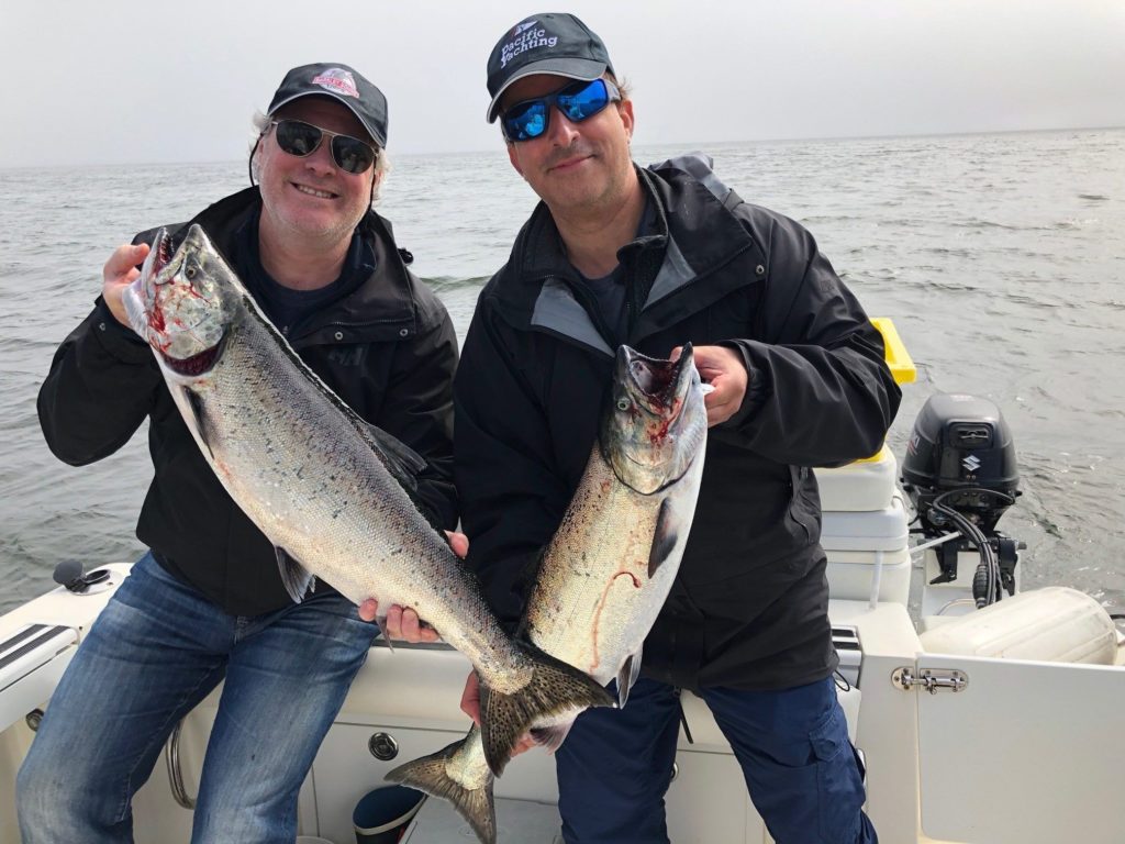 Dan and Ron had opportunity of landing a double header of Chinook Salmon at Meares fishing with Doug of Slivers Charters Salmon Sport Fishing. We are hoping that the second half of August and into September the area of Port Alberni and Barkley Sound will offer world class salmon fishing