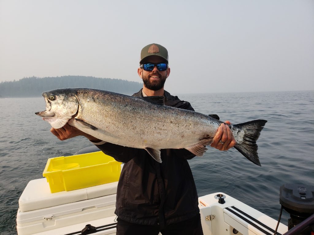 Jake from Florida was fishing with Doug of Slivers Charters Salmon Sport Fishing and landed this Chinook Salmon along the Bamfield Wall 