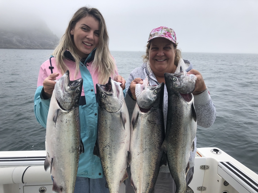 Alex and Darlene a mom and daughter combo fished with Doug of Slivers Charters and landed these Chinook Salmon around Austin Island in Barkley Sound Using a variety of small spoons.