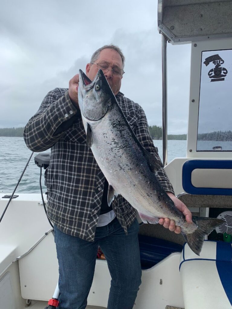 Harold of Port Alberni landed this salmon between Swale Rock and Gilbraltor using anchovy at 125 feet.