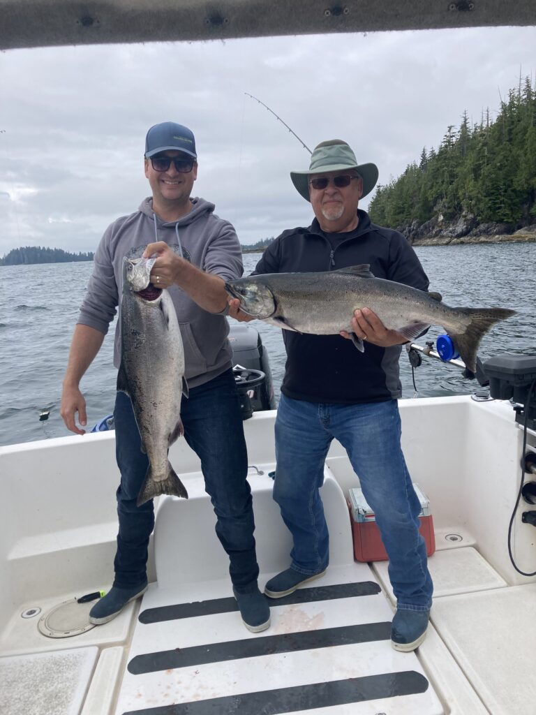 Sean and Larry of Red Deer Alberta fished with Slivers Charters Salmon Sport Fishing and landed these two salmon as a Double Header in beautiful Barkley Sound.  The sport salmon fishing in the Alberni Inlet and West Coast Vancouver Island should be spectacular in the summer of 2023